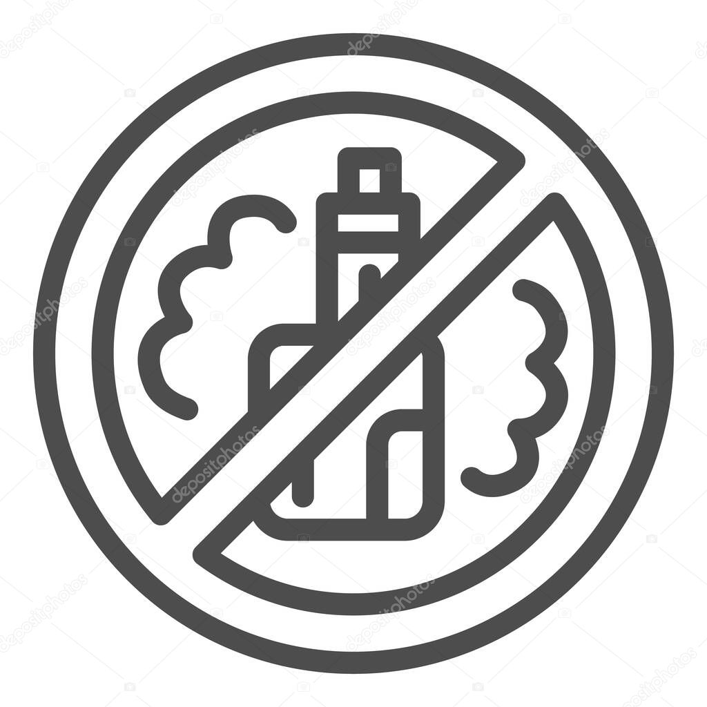 Ban vape line icon, Smoking concept, No Smoking electronic cigarettes sign on white background, Vaping forbidden icon in outline style for mobile concept and web design. Vector graphics.