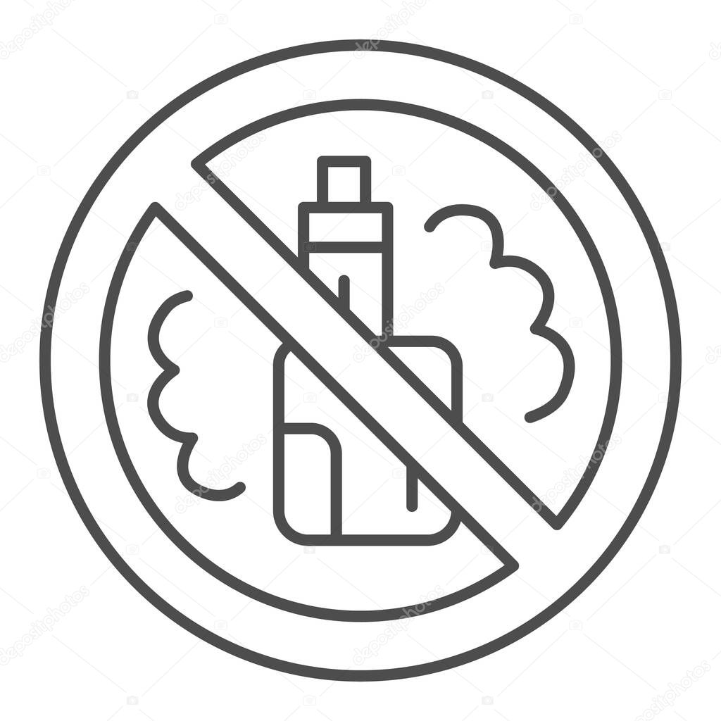 Ban vape thin line icon, Smoking concept, No Smoking electronic cigarettes sign on white background, Vaping forbidden icon in outline style for mobile concept and web design. Vector graphics.