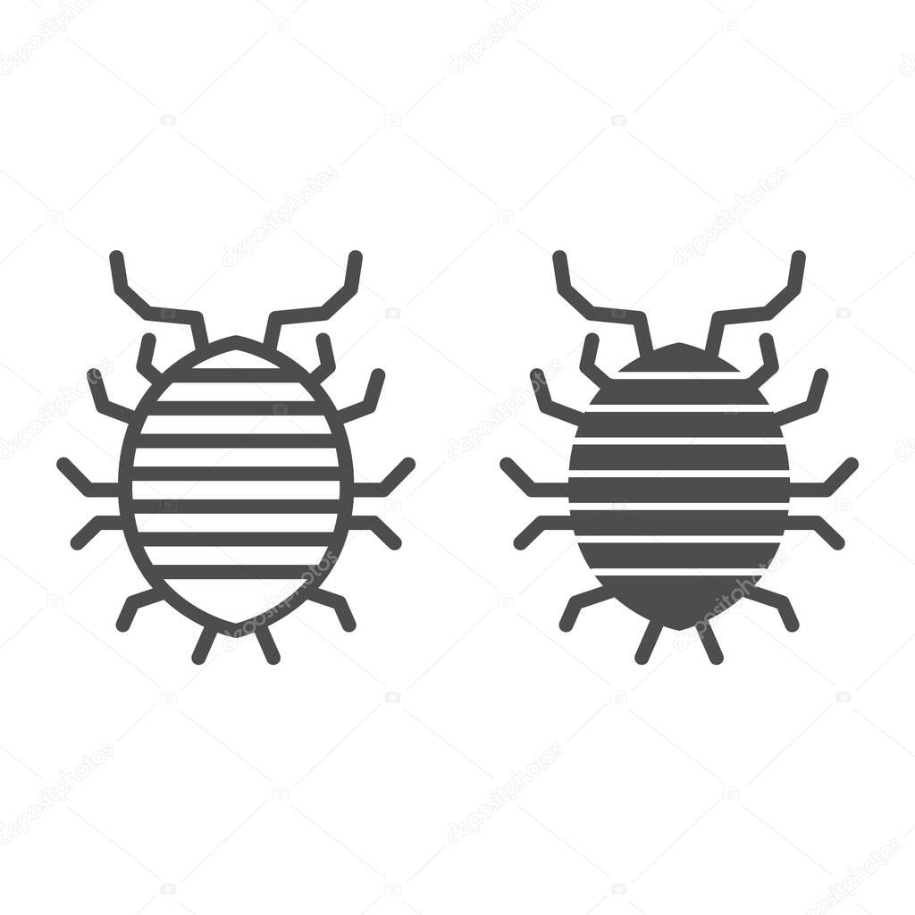 Woodlouse line and solid icon, bugs concept, Roll up bug sign on white background, Sowbug icon in outline style for mobile concept and web design. Vector graphics.