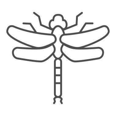 Yusufçuk çizgisi ikonu, Böcekler konsepti, beyaz arka planda iki şeffaf kanatlı güzel yırtıcı böcek, mobil için taslak biçimli Dragonfly siluet ikonu. Vektör grafikleri.