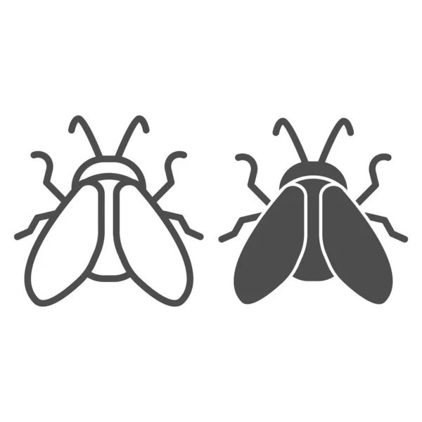 Línea de midge e icono sólido, concepto de insectos, signo de mosca sobre fondo blanco, icono de midge en estilo de esquema para el concepto móvil y el diseño web. Gráficos vectoriales . — Archivo Imágenes Vectoriales