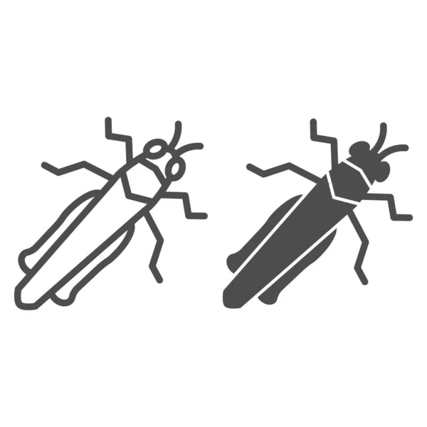Линия кузнечика и твердая иконка, концепция насекомых, знак саранчи на белом фоне, иконка крикета в стиле набросков для мобильной концепции и веб-дизайна. Векторная графика . — стоковый вектор
