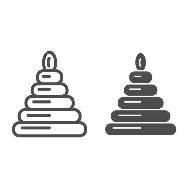 Piramit oyuncak hattı, sağlam ikon, çocuk oyuncakları konsepti, beyaz arka planda çocuk eğitim oyuncağı tabelası, bebek simgesi için mobil ve web tasarımı için plastik istifleme oyuncağı. Vektör grafikleri.