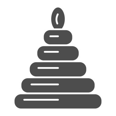 Piramit oyuncağı katı ikon, çocuk oyuncakları konsepti, beyaz arka planda çocuk eğitim oyuncak tabelası, bebek simgesi için plastik istifleme oyuncağı mobil ve web tasarımı için. Vektör grafikleri.