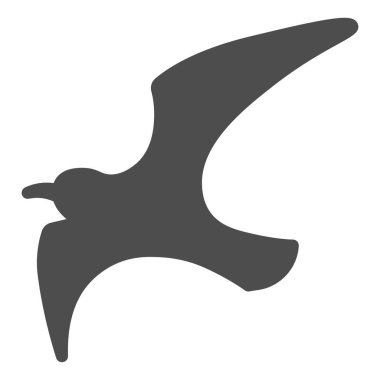 Martı katı ikonu, deniz konsepti, beyaz arka planda martı işareti, mobil konsept ve web tasarımı için kabartma şeklinde uçan kuş silueti simgesi. Vektör grafikleri.