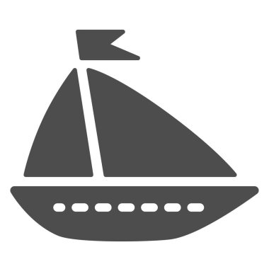 Gemi oyuncağı katı ikonu, yaz konsepti, beyaz arka planda tekne tabelası, mobil konsept ve web tasarımı için oyuncak yelkenli gemi simgesi. Vektör grafikleri.