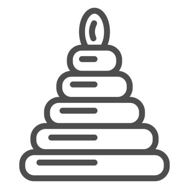 Piramit oyuncak çizgisi ikonu, çocuk oyuncakları konsepti, beyaz arka planda çocuk eğitim oyuncak tabelası, bebek simgesi için plastik istifleme oyuncağı mobil ve web tasarımı için tasarım tarzı. Vektör grafikleri.