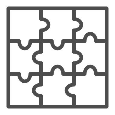 Bulmaca oyun çizgisi ikonu, çocuk oyuncakları konsepti, beyaz arka planda yapboz işareti, mobil konsept ve web tasarımı için dokuz parça yapboz ikonu. Vektör grafikleri.