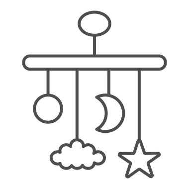 Beşik, ince çizgi ikonu, çocukluk konsepti, beyaz arka planda bebek yatağı oyuncak tabelası, mobil konsept ve web tasarımı için ana hatlı bebek yatağı ikonu. Vektör grafikleri.