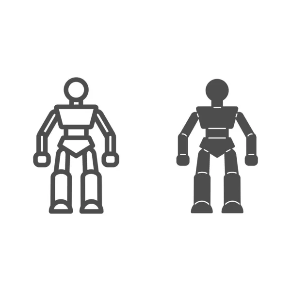 Robot çizgisi ve sağlam ikon, Çocuk oyuncakları konsepti, beyaz arka planda robot imzası, mobil konsept ve web tasarımı için robot bebek oyuncağı ikonu. Vektör grafikleri. — Stok Vektör