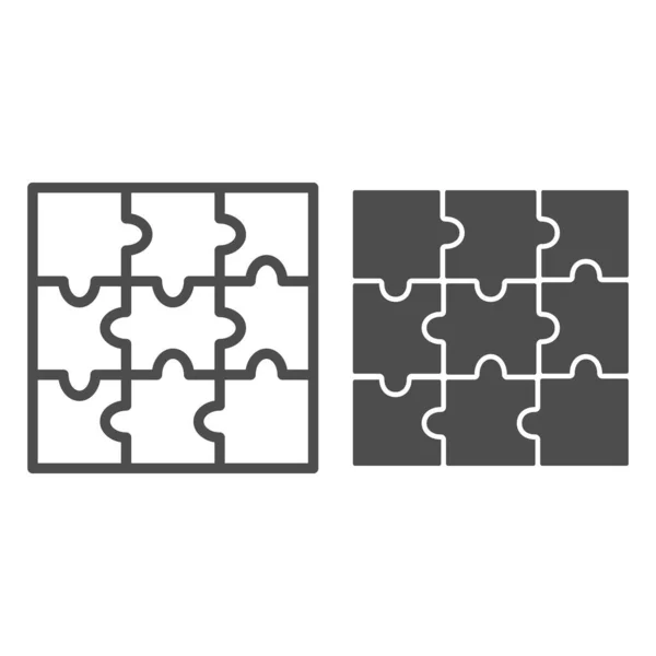 Ligne de jeu de puzzle et icône solide, concept de jouets pour enfants, signe de section de puzzle sur fond blanc, icône de puzzle de neuf pièces dans le style de contour pour le concept mobile et la conception Web. Graphiques vectoriels. — Image vectorielle