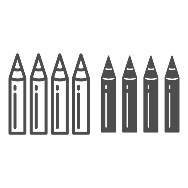 Dětské tužky čára a pevná ikona, Školní potřeby koncept, čtyři tužky podepsat na bílém pozadí, sada čtyři tužky ikony v obrysu stylu pro mobilní koncept a web design. Vektorová grafika. — Stockový vektor