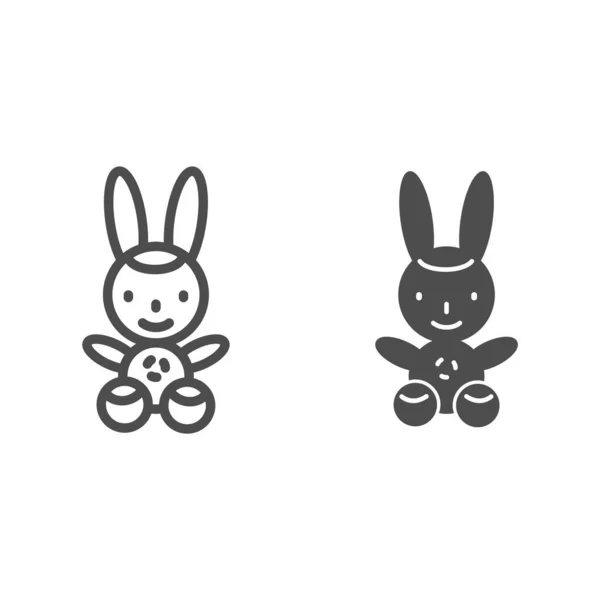 バニーラインとソリッドアイコン、子供のおもちゃのコンセプト、白い背景にウサギのおもちゃのサイン、モバイルコンセプトとウェブデザインのアウトラインスタイルでぬいぐるみのウサギのアイコン。ベクトルグラフィックス. — ストックベクタ