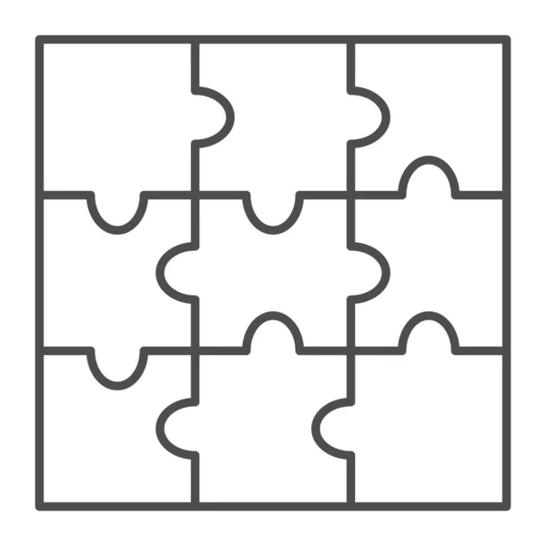 퍼즐 게임얇은 라인 아이콘, 아이들 장난감 컨셉, 흰색 배경 위의 퍼즐 섹션 사인, 모바일 개념 과 웹 디자인을 위한 개요 스타일의 9 개 조각 퍼즐 아이콘. 벡터 그래픽. — 스톡 벡터