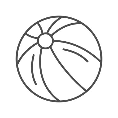 İnce top çizgisi ikonu, çocuk oyuncakları konsepti, beyaz arka planda plaj topu tabelası, mobil konsept ve web tasarımı için ana hatlı top ikonu. Vektör grafikleri.