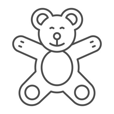 Teddy Bear ince çizgi ikonu, Çocuk oyuncakları konsepti, beyaz arka planda peluş oyuncak tabelası, mobil konsept ve web tasarımı için ana hatlı küçük oyuncak ayı ikonu. Vektör grafikleri.