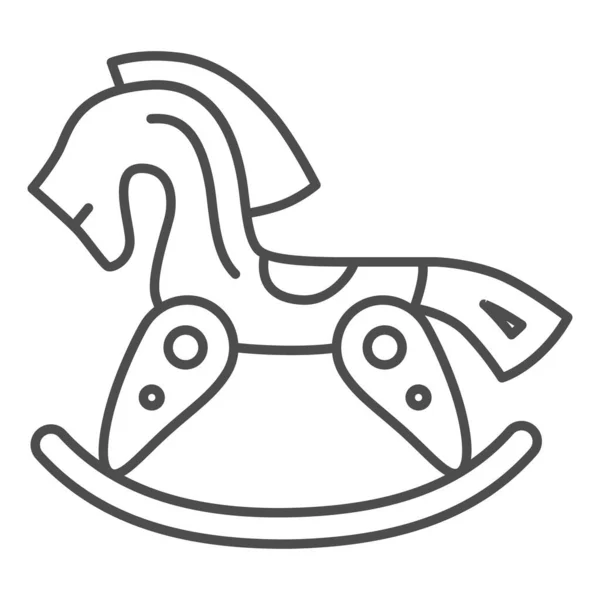 Лошадиная игрушка тонкая линия иконка, концепция детских игрушек, деревянный стул качалки знак лошади на белом фоне, иконка игрушки младенца лошади в стиле наброска для мобильной концепции и веб-дизайна. Векторная графика . — стоковый вектор