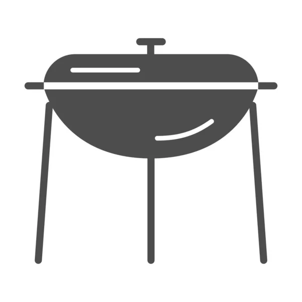 Barbacoa al aire libre parrilla sólida icono, concepto de equipo de camping, De pie letrero de equipo de barbacoa redonda sobre fondo blanco, Barbacoa icono de la parrilla en estilo glifo para móviles y web. Gráficos vectoriales . — Archivo Imágenes Vectoriales