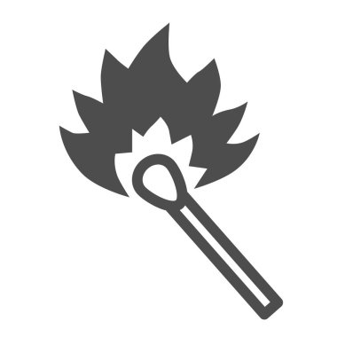 Kibrit kutusu ikonu yakma, piknik konsepti, beyaz arka planda alev işareti olan kibrit çöpü, taşınabilir konsept ve web tasarımı için ana hatlı şenlik ateşi ikonu yakma kibriti. Vektör grafikleri.