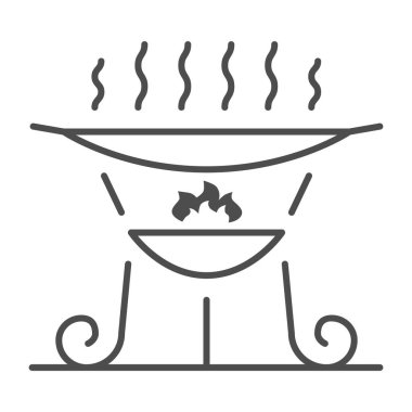 Barbekü Brezilya ince çizgi ikonu, bbq kavramı, beyaz arka planda ızgara işareti, mobil konsept ve web tasarımı için ana hatlı kamp ikonu için açık hava ızgarası. Vektör grafikleri.