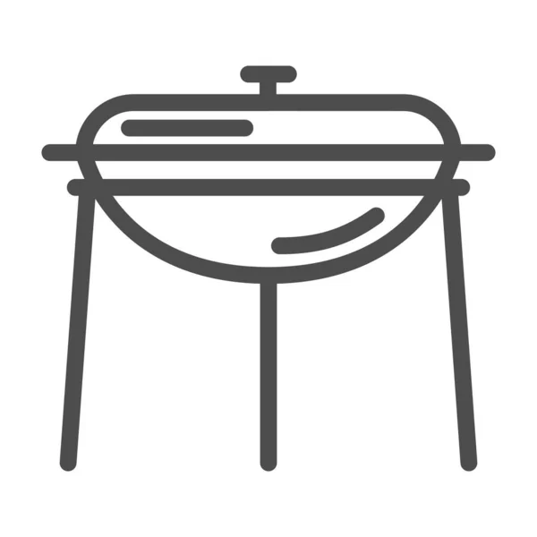 Grill utomhus grill linje ikon, camping utrustning koncept, Stående runda grill utrustning skylt på vit bakgrund, Grill ikon i kontur stil för mobil och webben. Vektorgrafik. — Stock vektor