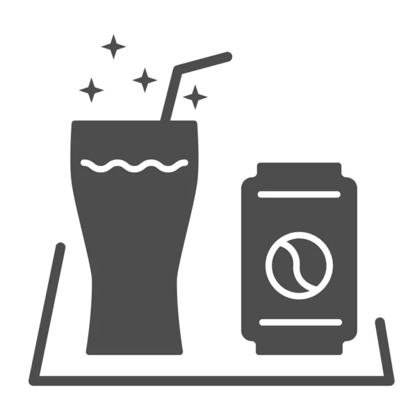 Softdrinks solides Symbol, Picknickkonzept, Getränkedose und Glas mit Rohrschild auf weißem Hintergrund, Dosengetränk mit Glassymbol im Glyph-Stil für mobiles Konzept, Webdesign. Vektorgrafik. — Stockvektor