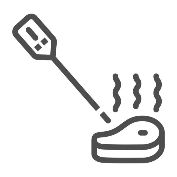 Icona digitale della linea del termometro della carne, concetto di bbq, segno intelligente del termometro della bistecca della cucina su sfondo bianco, termometro per l'icona della griglia in stile contorno per cellulare e web. Grafica vettoriale. — Vettoriale Stock
