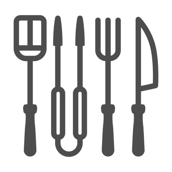 BBQ Grill Set, BBQ концепт, Roasting grill tools sign on white background, Spatula, Fork, Tongs and Knife icon in line style for mobile concept and web design. Векторна графіка. — стоковий вектор