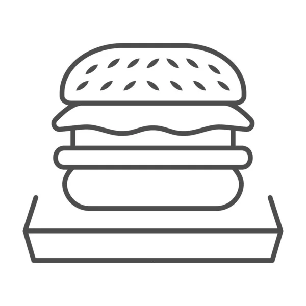 Icône de ligne mince hamburger, concept de restauration rapide, enseigne beefburger sur fond blanc, icône sandwich hamburger dans le style de contour pour concept mobile et web design. Graphiques vectoriels. — Image vectorielle