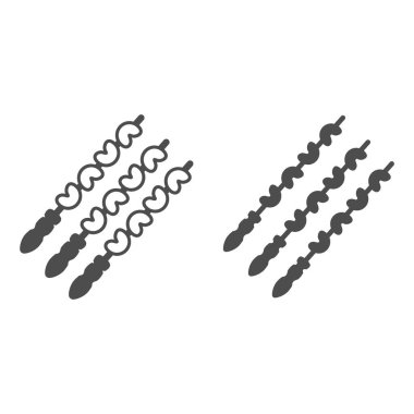 Şişe hattında şiş kebap, sağlam ikon, BBQ konsepti, beyaz arka planda Şaşlık imzası, mobil konsept ve web tasarımı için ana hatlı şiş ikonunda barbekü. Vektör grafikleri.