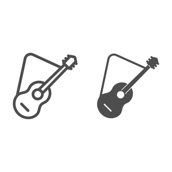 Gitarrenlinie und solides Icon, Picknick-Konzept, Musiksymbol auf weißem Hintergrund, Akustikgitarren-Icon im Outline-Stil für mobiles Konzept und Webdesign. Vektorgrafik. — Stockvektor