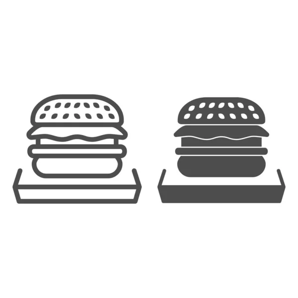 Linha de hambúrguer e ícone sólido, conceito de fast food, sinal de hambúrguer no fundo branco, ícone de sanduíche de hambúrguer no estilo esboço para o conceito móvel e web design. Gráficos vetoriais . — Vetor de Stock