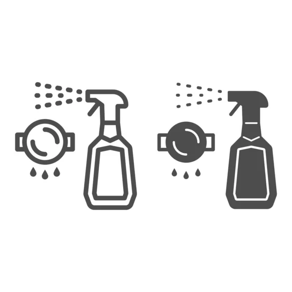 Linha de limpeza de spray de garrafa e ícone sólido, conceito de ferramentas de limpeza, spray para sinal de graxa no fundo branco, sabão líquido detergente no ícone de garrafa de plástico no estilo esboço para celular. Gráficos vetoriais . —  Vetores de Stock