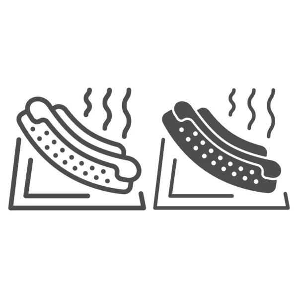Línea de Hotdog e icono sólido, concepto de picnic, letrero de Hot dog sobre fondo blanco, sándwich de hotdog americano con salsa de tomate e icono de mostaza en estilo de esquema para el concepto móvil, diseño web. Gráficos vectoriales . — Archivo Imágenes Vectoriales