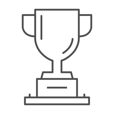 Galibiyet kupası ince çizgi ikonu, spor ve yarışma konsepti, arka planda ödül işareti, mobil konsept ve web tasarımı için ana hatlı Şampiyon Kupası ikonu. Vektör grafikleri.