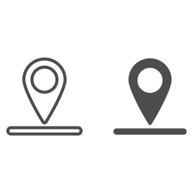 Harita hattındaki golf deliğinin konumu ve sağlam ikon, golf konsepti, beyaz arka planda golf konumu işareti, mobil konsept ve web tasarımı için ana hatlı golf logosu simgesi. Vektör grafikleri.