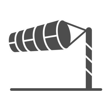 Koni meteoroloji katı rüzgar gülü ikonu, golf konsepti, beyaz arka planda rüzgar yönü göstergesi, mobil konsept ve web tasarımı için rüzgar vanası simgesi. Vektör grafikleri.