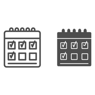 Golf skoru çizgisi ve katı ikon, spor ve yarışma konsepti, beyaz arka planda skor tabelası, mobil konsept ve web tasarımı için golf takvimi ikonu işaretlendi. Vektör grafikleri.