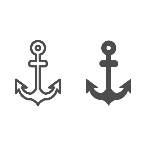 Kotevní lano a pevná ikona, oceánský koncept, navigační a navigační symbol na bílém pozadí, silueta kotvy ve stylu osnovy pro mobilní koncept a web design. Vektorová grafika. — Stockový vektor