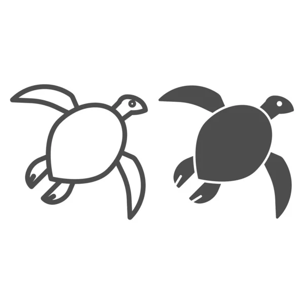 Línea de tortuga marina e icono sólido, concepto oceánico, signo de tortuga animal sobre fondo blanco, silueta de pequeño icono de tortuga marina en estilo de esquema para el concepto móvil y el diseño web. Gráficos vectoriales . — Vector de stock