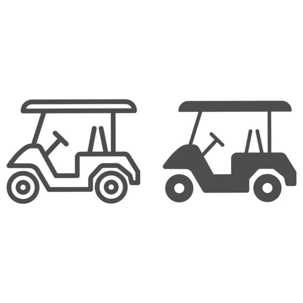 Γκολφ γραμμή του αυτοκινήτου και στερεά εικονίδιο, τον εξοπλισμό και τον αθλητισμό έννοια, ηλεκτρικό αυτοκίνητο του γκολφ υπογράψει σε λευκό φόντο, αμαξίδιο του γκολφ εικονίδιο στο περίγραμμα στυλ για την κινητή έννοια και web design. Διανυσματικά γραφικά. — Διανυσματικό Αρχείο