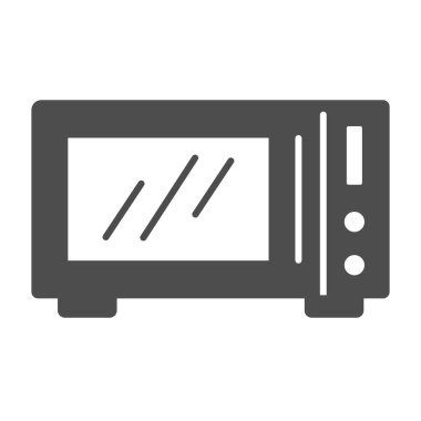 Mikrodalga katı ikon, mutfak ekipmanı konsepti, beyaz arka planda mikrodalga fırın tabelası, mobil konsept ve web tasarımı için kabartma şeklinde mutfak elektrikli fırın ikonu. Vektör grafikleri.