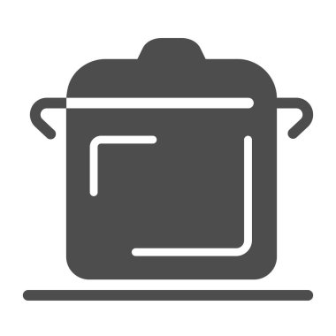 Yemek pişirme ikonu, mutfak aletleri konsepti, beyaz arka planda tencere işareti, mobil konsept ve web tasarımı için kabartma simgesi. Vektör grafikleri.