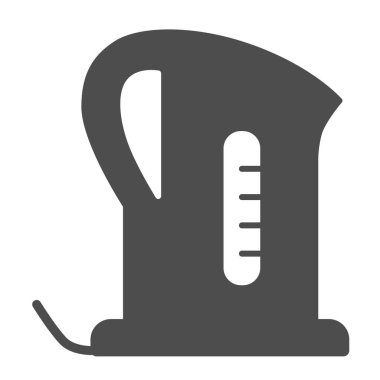 Elektrikli kettle katı ikonu, mutfak aletleri konsepti, beyaz arka planda çaydanlık tabelası, mobil konsept ve web tasarımı için glyph stili çaydanlık ikonu. Vektör grafikleri.