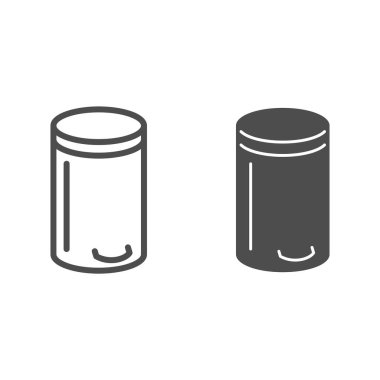 Çöp kutusu çizgisi ve katı ikon, mutfak gereçleri kavramı, Çöp kutusu beyaz arka planda, çöp kutusu simgesi mobil konsept ve web tasarımı için tasarım tarzında imzalayabilir. Vektör grafikleri.