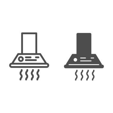 Mutfak kaputu hattı ve sağlam ikon, mutfak aletleri konsepti, beyaz arka planda çıkarıcı işareti, mobil konsept ve web tasarımı için ana hatlı mutfak kaputu simgesi. Vektör grafikleri.