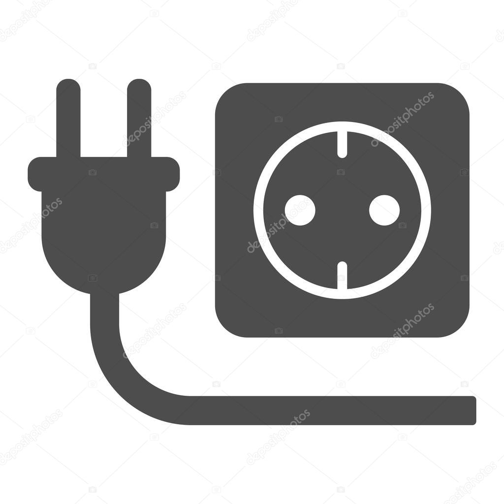 Plug and socket solid icon, technology concept, electricity sign on white background, Electric plug with socket icon in glyph style for mobile concept, web design. Vector graphics.