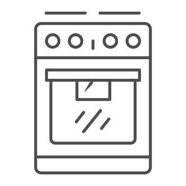 Elektrikli fırın, ince çizgi ikonu, mutfak ekipmanı konsepti, beyaz arka planda fırın tabelası, mobil konsept ve web tasarımı için taslak şeklinde fırın ikonu. Vektör grafikleri.