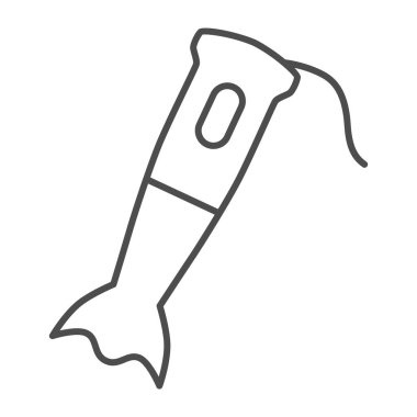 İnce çizgi simgesi, mutfak aletleri konsepti, beyaz arkaplanda el blenderi işareti, mobil konsept ve web tasarımı için ana hatlı blender simgesi. Vektör grafikleri.