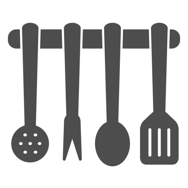 Кухонне начиння встановлює суцільну ікону, концепцію кухонної техніки, інструменти для приготування їжі на білому тлі, висячі значки кухонного начиння в стилі гліф для мобільного та веб-дизайну. Векторна графіка . — стоковий вектор